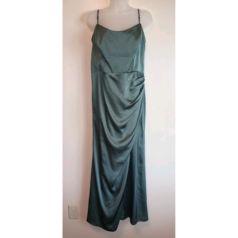 Birdy Grey Anne Dress Size L Eucalyptus Green Satin Formal Maxi Straps/Strapless